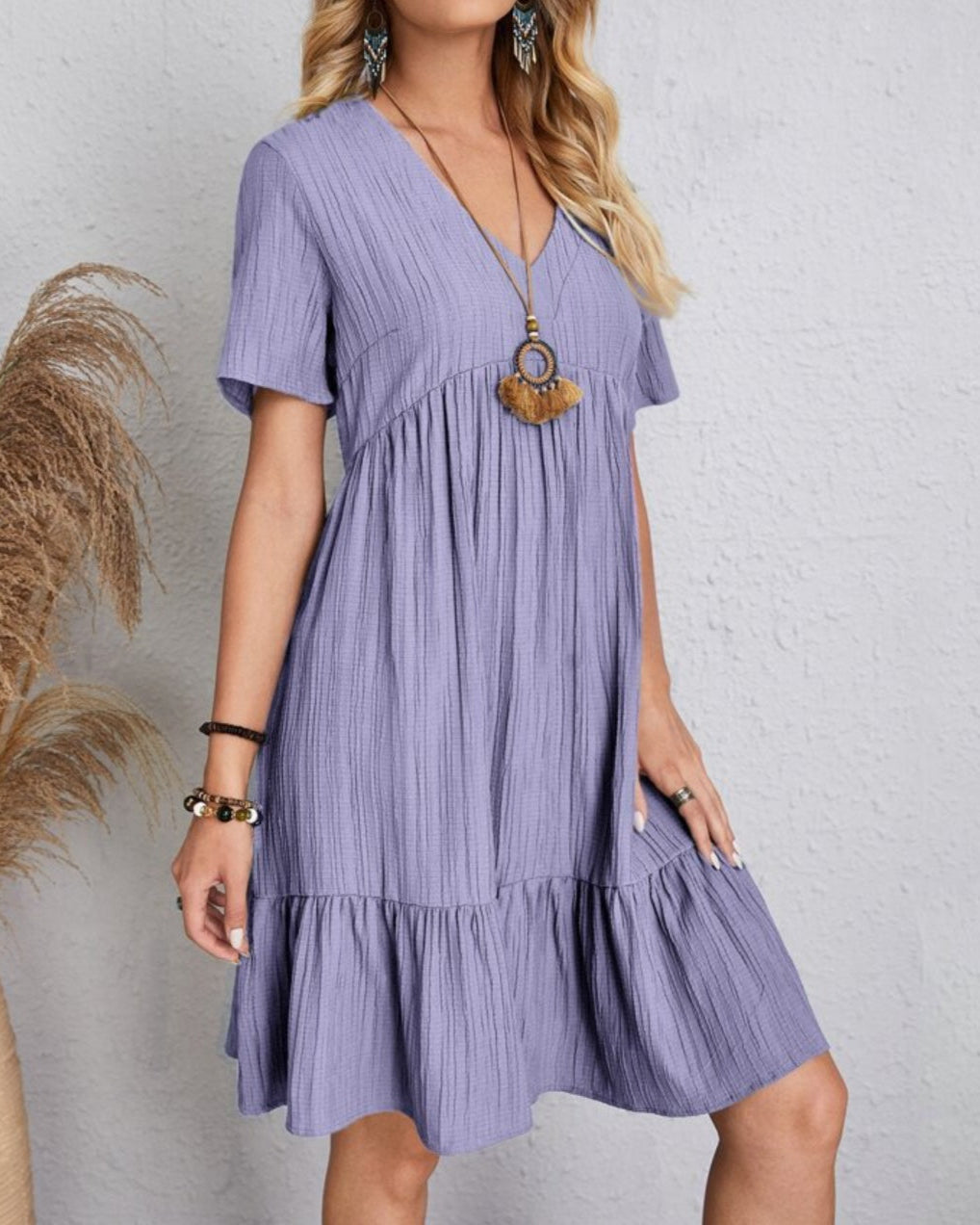 Brenda | Women's Boho Mini Dress, Relaxed Fit Summer Dress in Warm Earth Tones