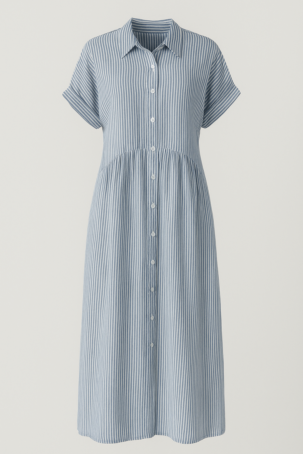 Women's Striped Midi Shirt Dress, Collared Button-Front Dress with Pockets for Work