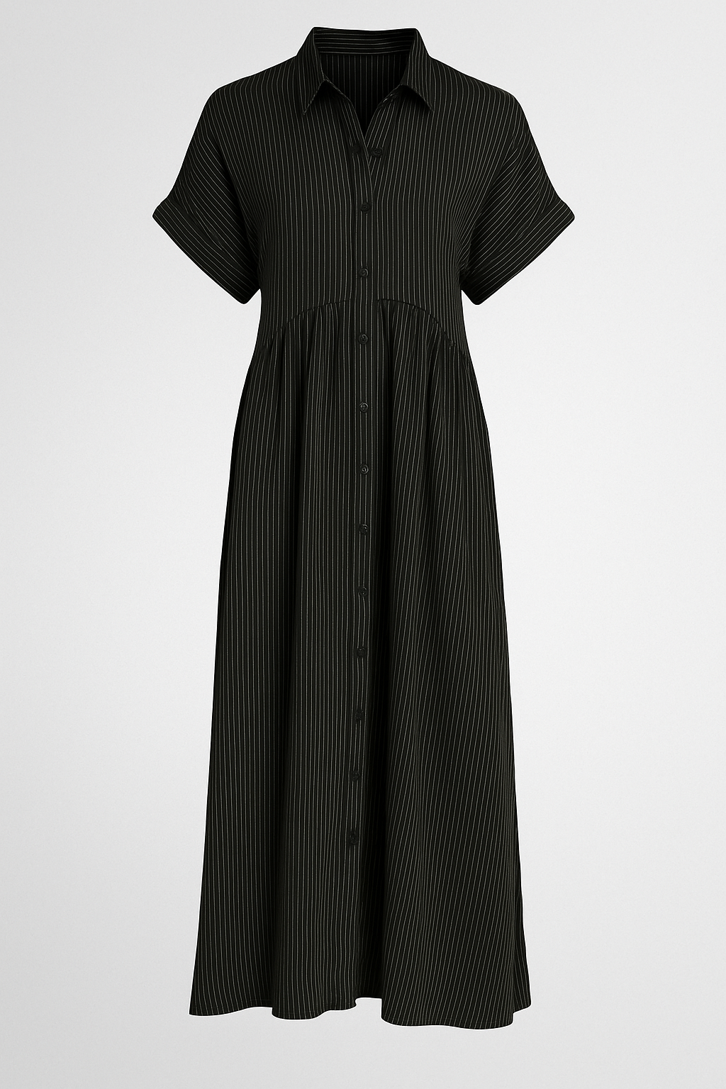 Women's Striped Midi Shirt Dress, Collared Button-Front Dress with Pockets for Work