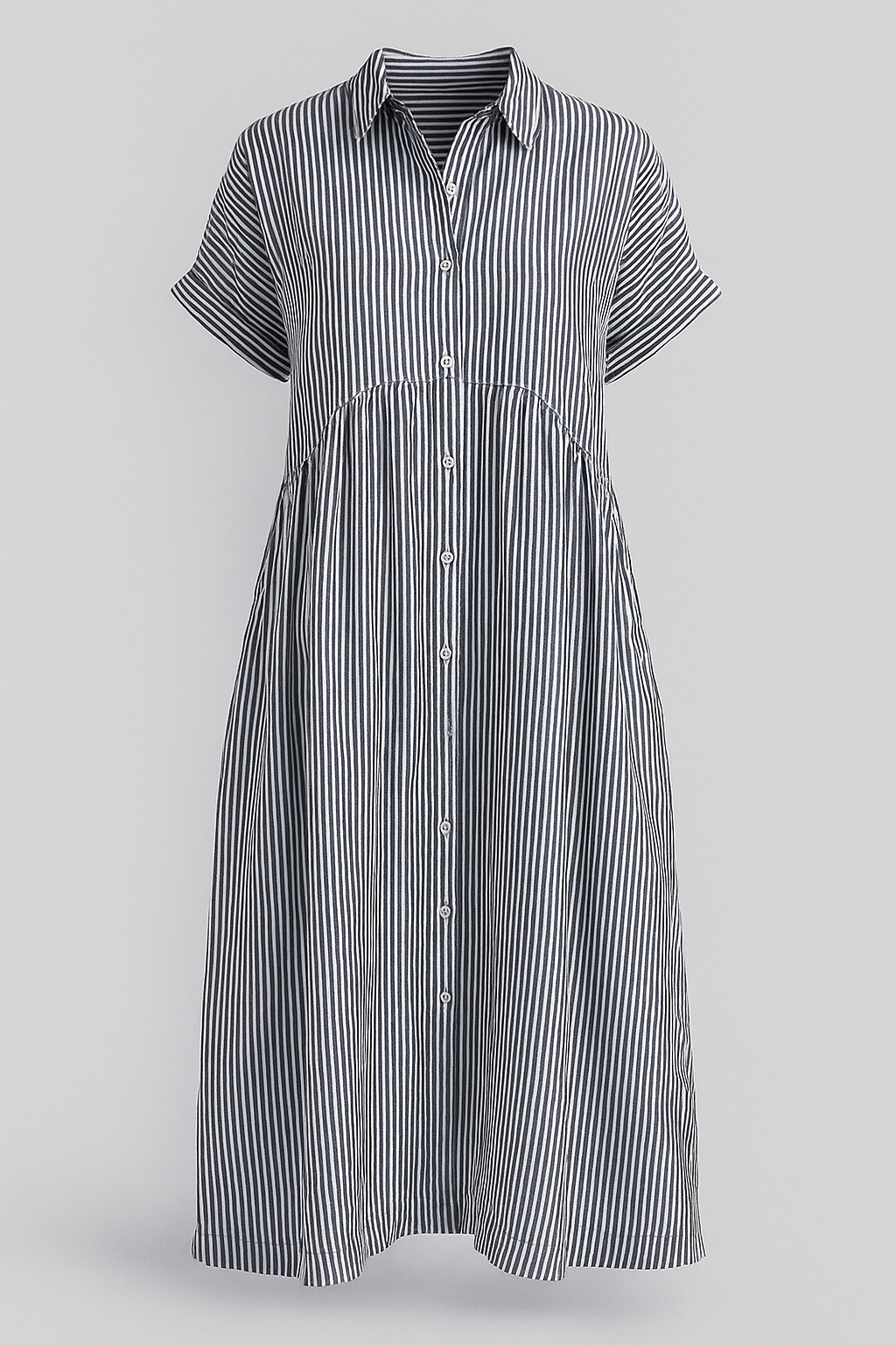Women's Striped Midi Shirt Dress, Collared Button-Front Dress with Pockets for Work