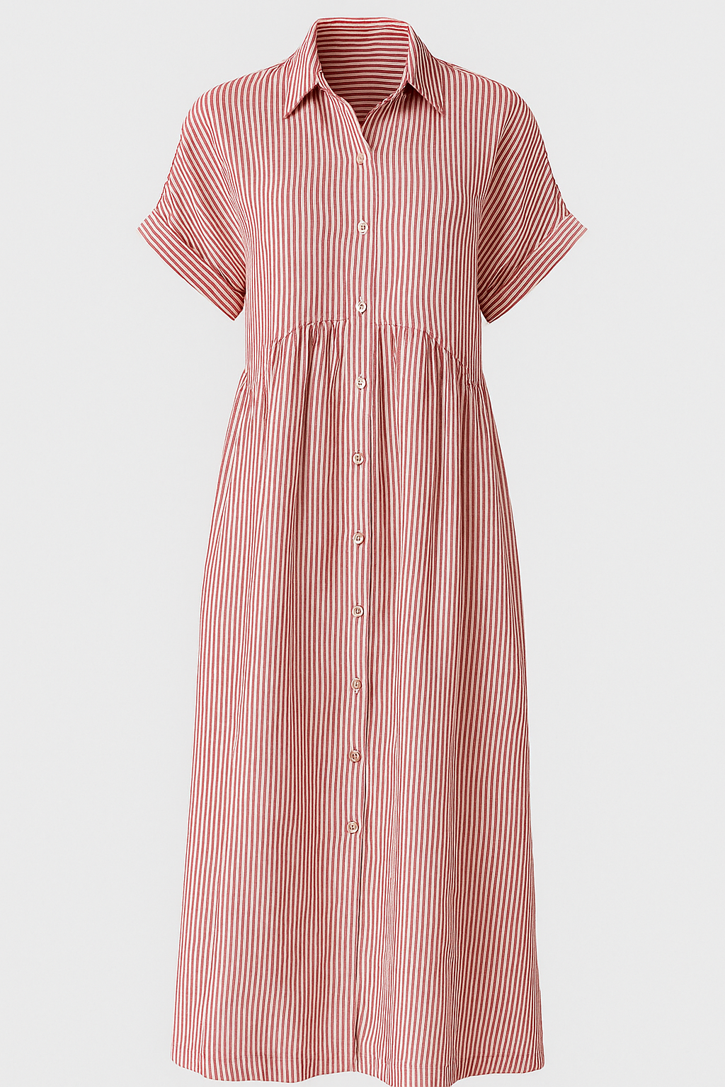 Women's Striped Midi Shirt Dress, Collared Button-Front Dress with Pockets for Work