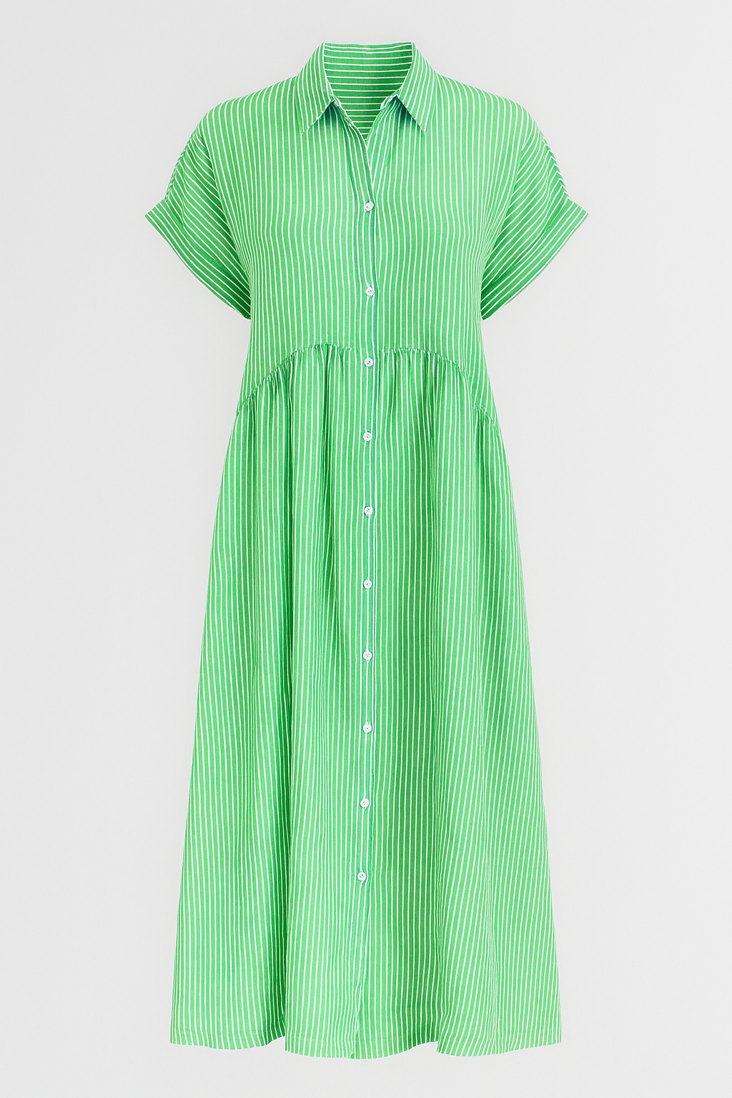 Women's Striped Midi Shirt Dress, Collared Button-Front Dress with Pockets for Work