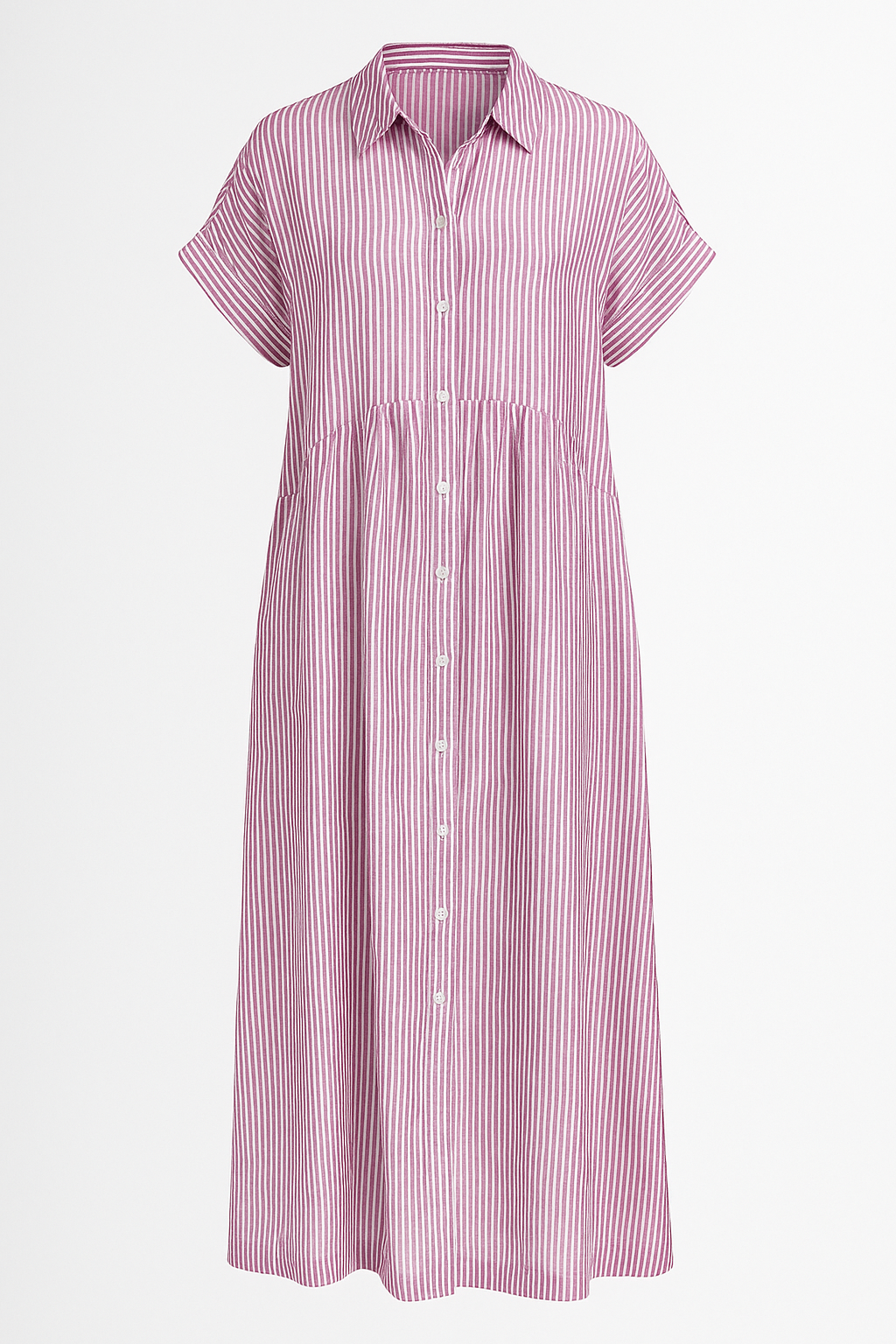 Women's Striped Midi Shirt Dress, Collared Button-Front Dress with Pockets for Work
