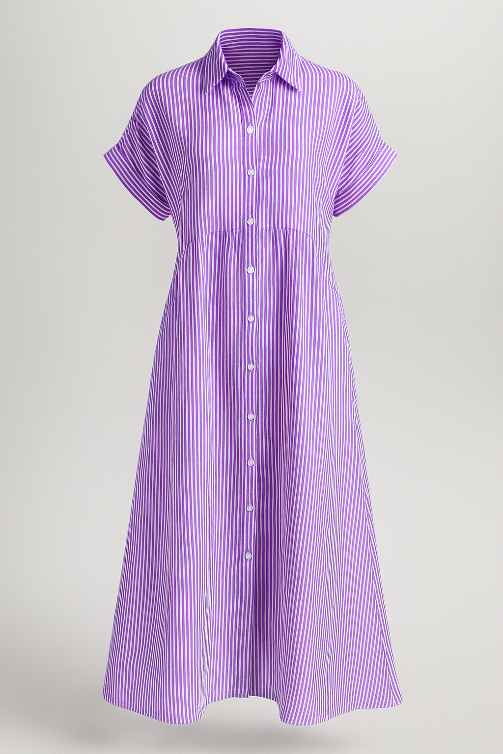 Women's Striped Midi Shirt Dress, Collared Button-Front Dress with Pockets for Work