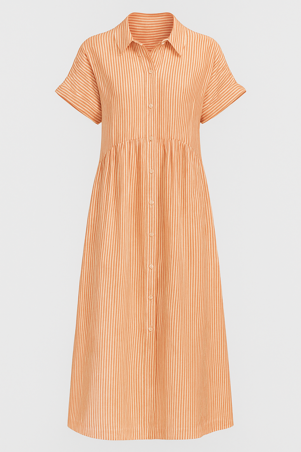 Women's Striped Midi Shirt Dress, Collared Button-Front Dress with Pockets for Work