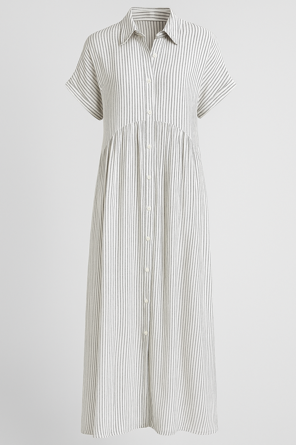 Women's Striped Midi Shirt Dress, Collared Button-Front Dress with Pockets for Work