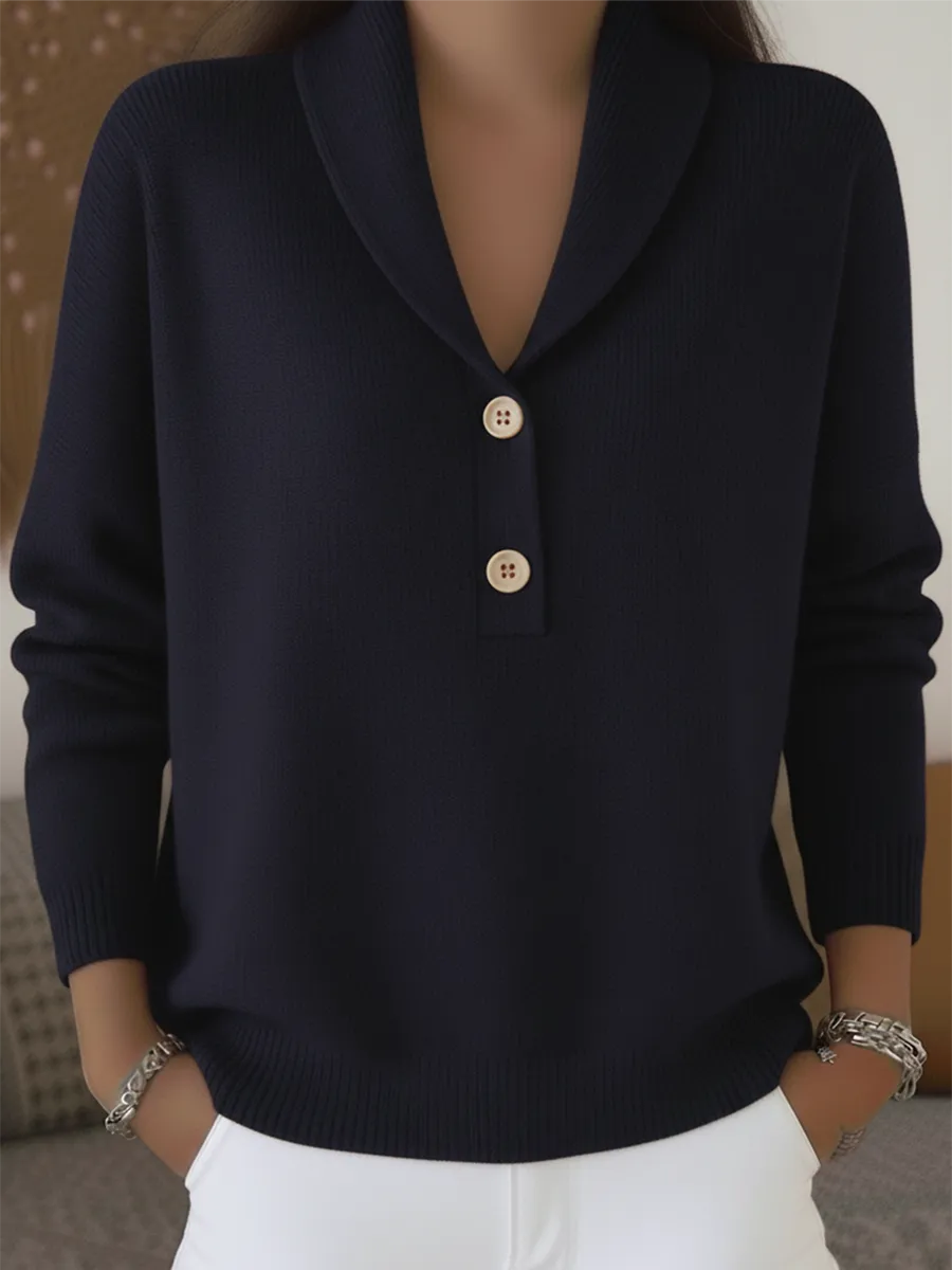 Lenora | Women's Collared Button Sweater, Cozy Relaxed Fit Knit Pullover