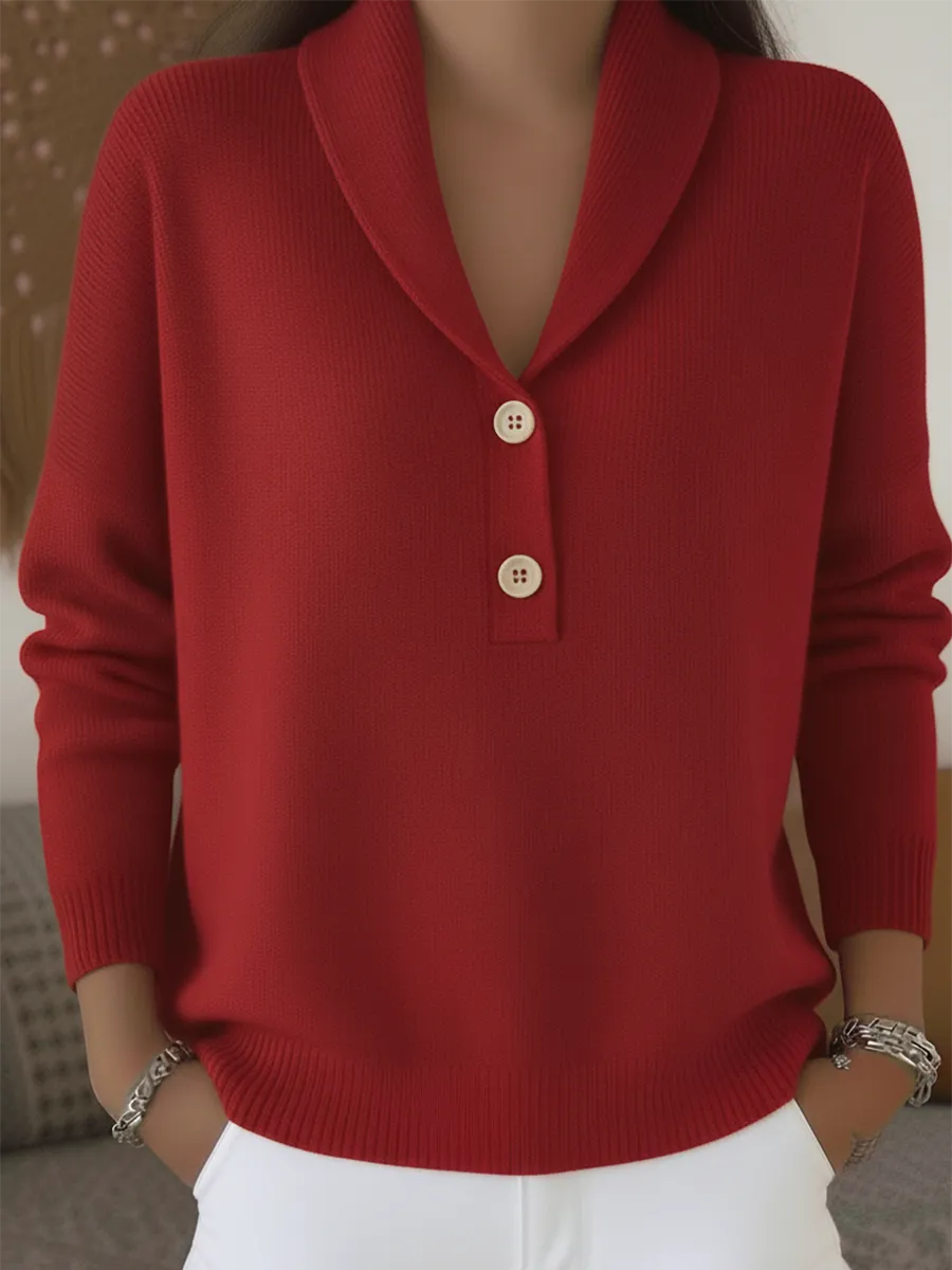 Lenora | Women's Collared Button Sweater, Cozy Relaxed Fit Knit Pullover