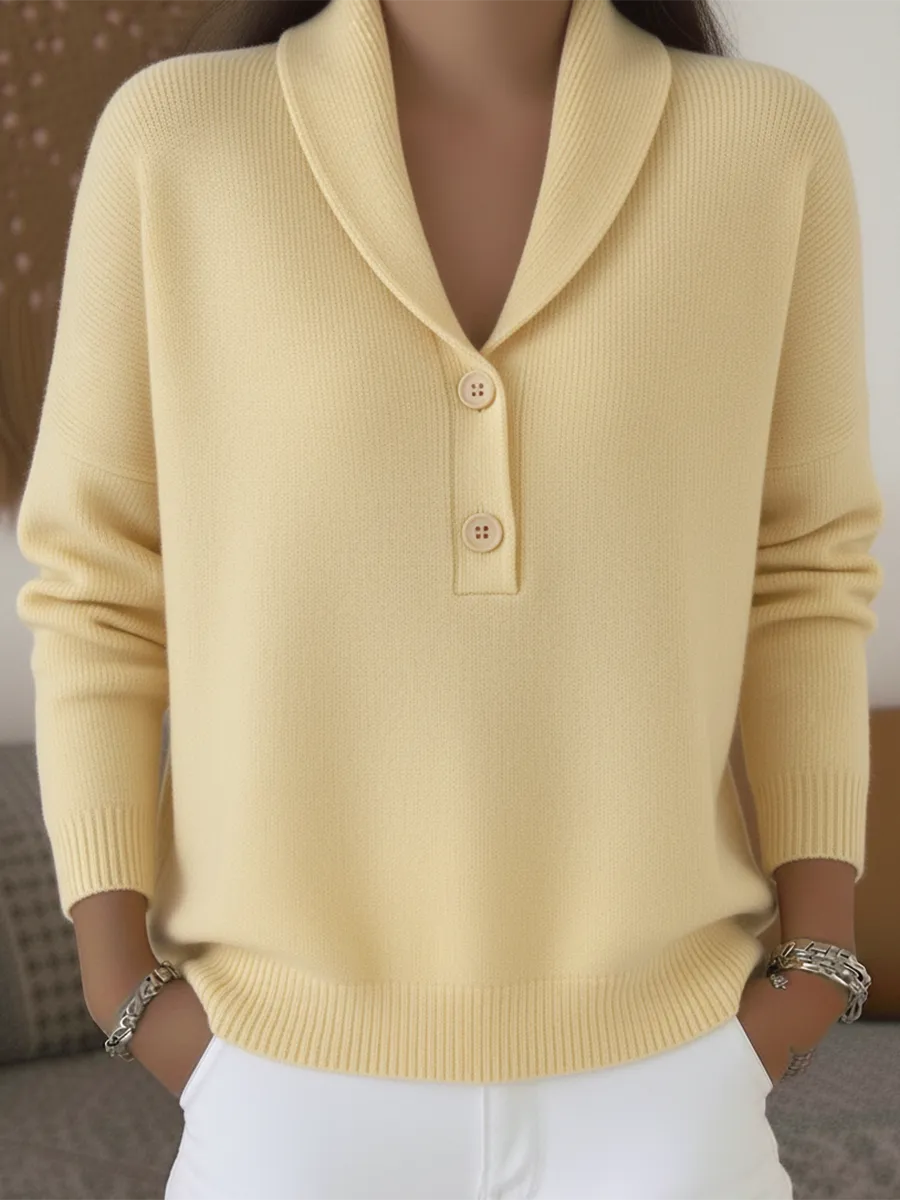 Lenora | Women's Collared Button Sweater, Cozy Relaxed Fit Knit Pullover