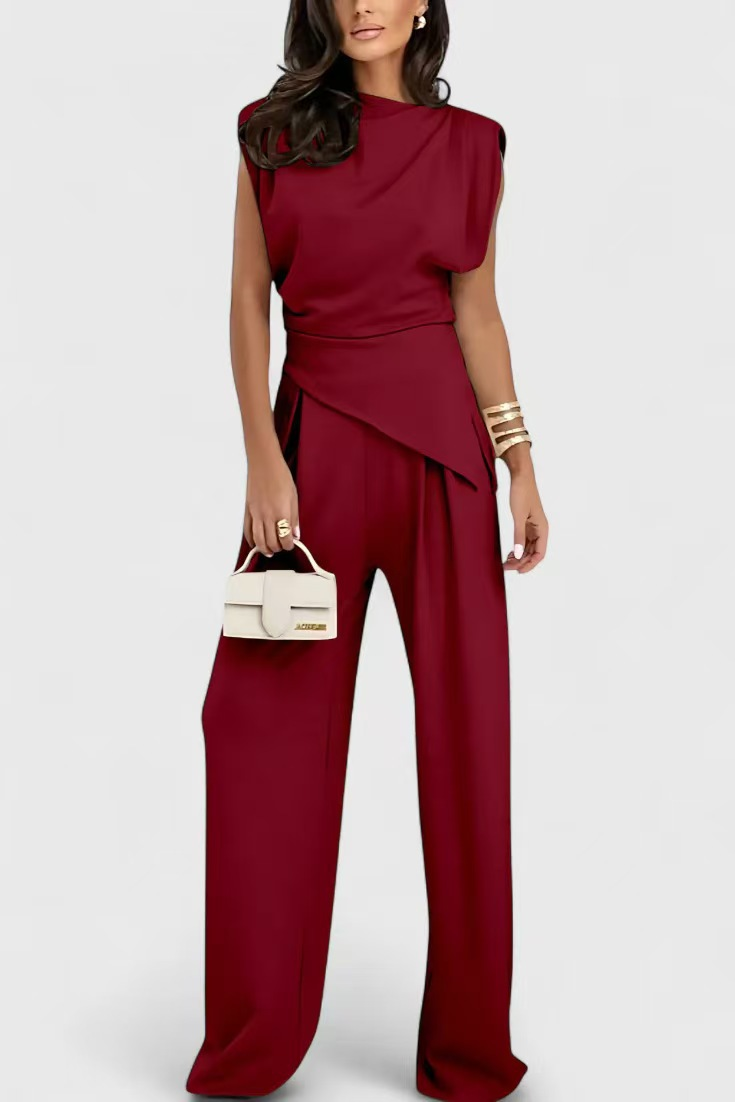 Diann | Women's Draped Top Two-Piece Set, Wide-Leg Trousers Outfit for Dinner
