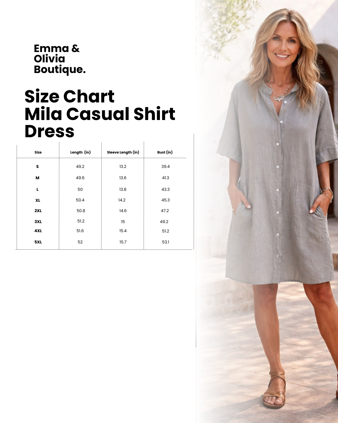 Mila | Women's Casual Shirt Dress, Button-Front Relaxed Dress with Pockets