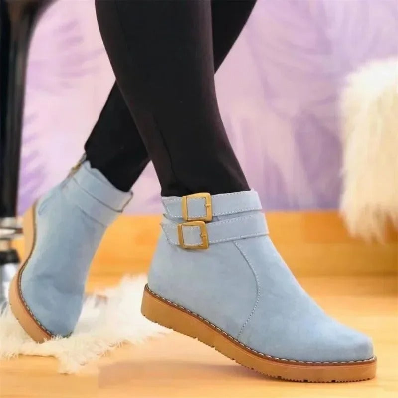 Noor | Women's Double Buckle Ankle Boots, Flat Sole Boots for Casual and Semi-Formal Wear