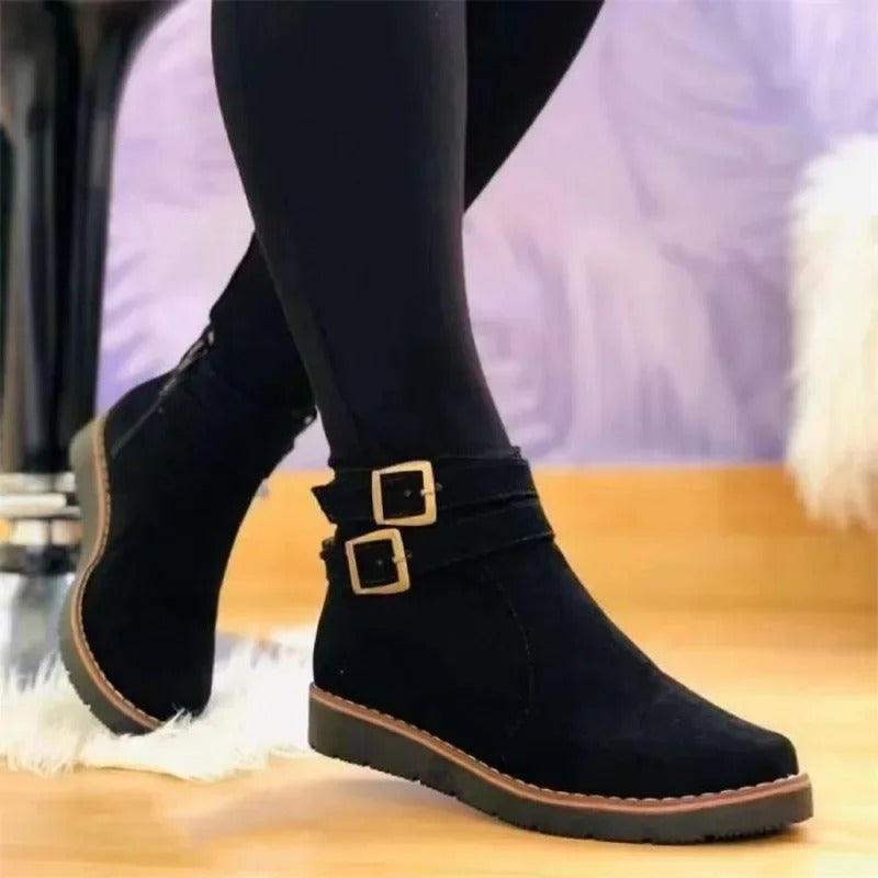 Noor | Women's Double Buckle Ankle Boots, Flat Sole Boots for Casual and Semi-Formal Wear