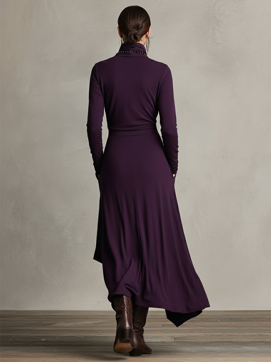 Natalie | Women's Draped Knit Dress, High Neck Winter Dress with Pockets
