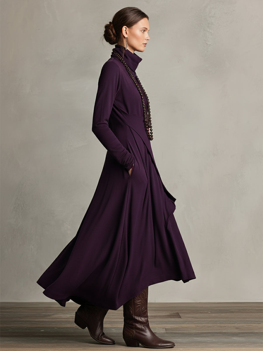 Natalie | Women's Draped Knit Dress, High Neck Winter Dress with Pockets