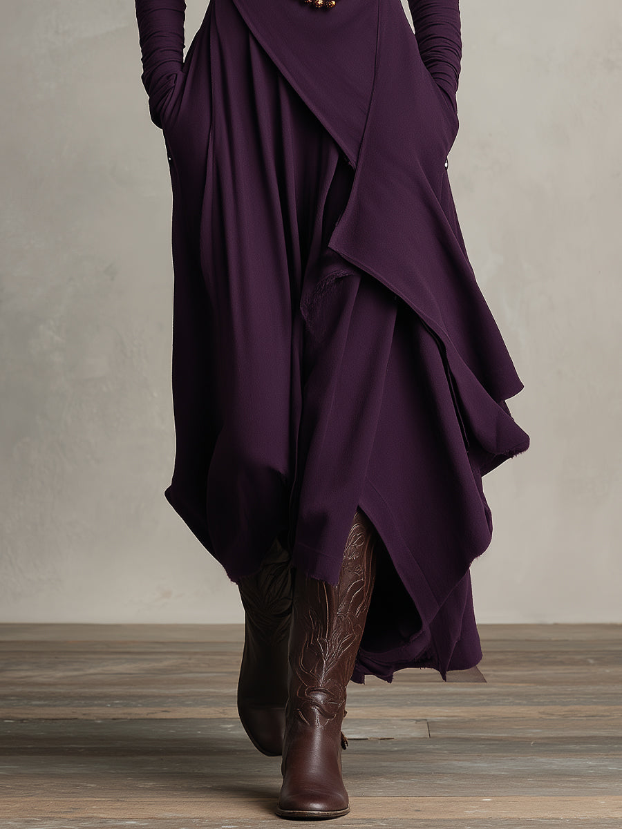 Natalie | Women's Draped Knit Dress, High Neck Winter Dress with Pockets