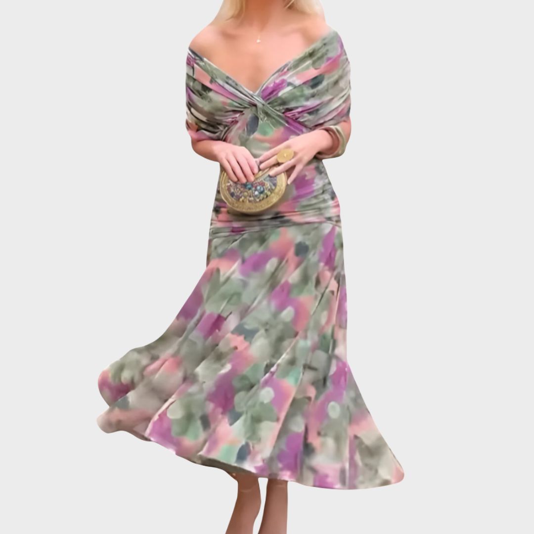 Lowenna | Women's Off-the-Shoulder Maxi Dress, Ruched Evening Party Dress