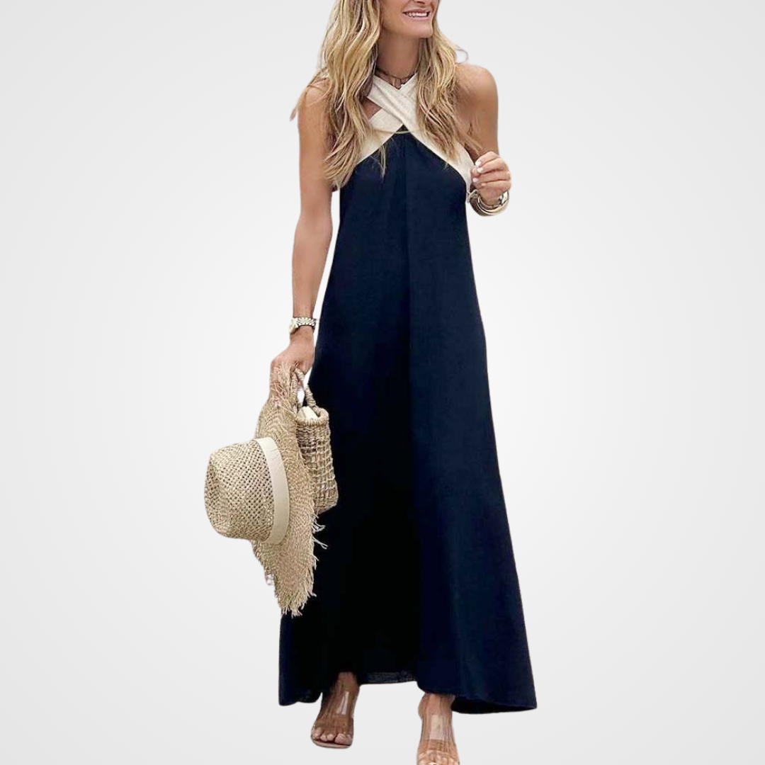 Orella | Women's Cross-Neck A-Line Dress, Relaxed Fit Summer Beach Dress