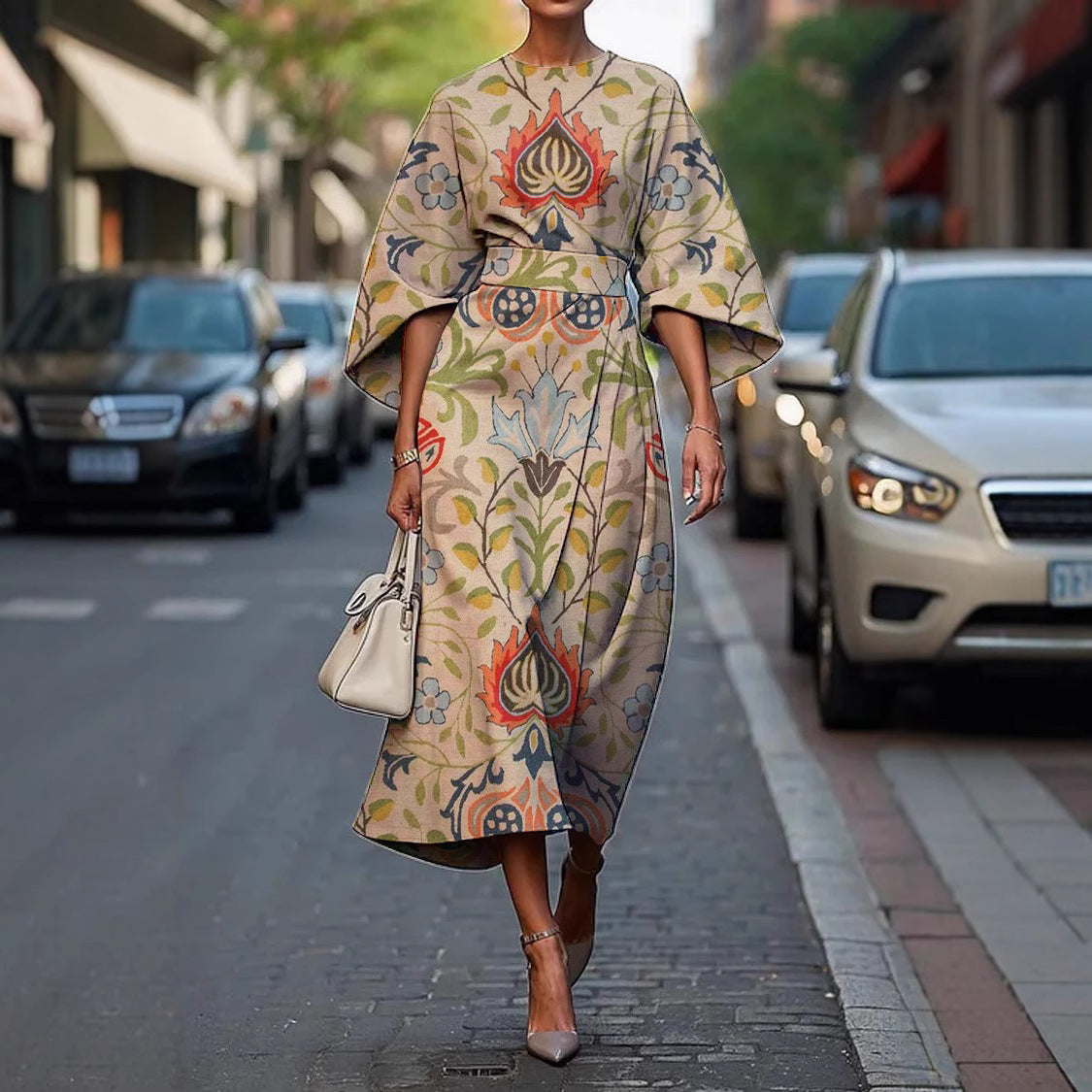Melody | Women's Floral Print Midi Dress, Lightweight Flowing Occasion Dress