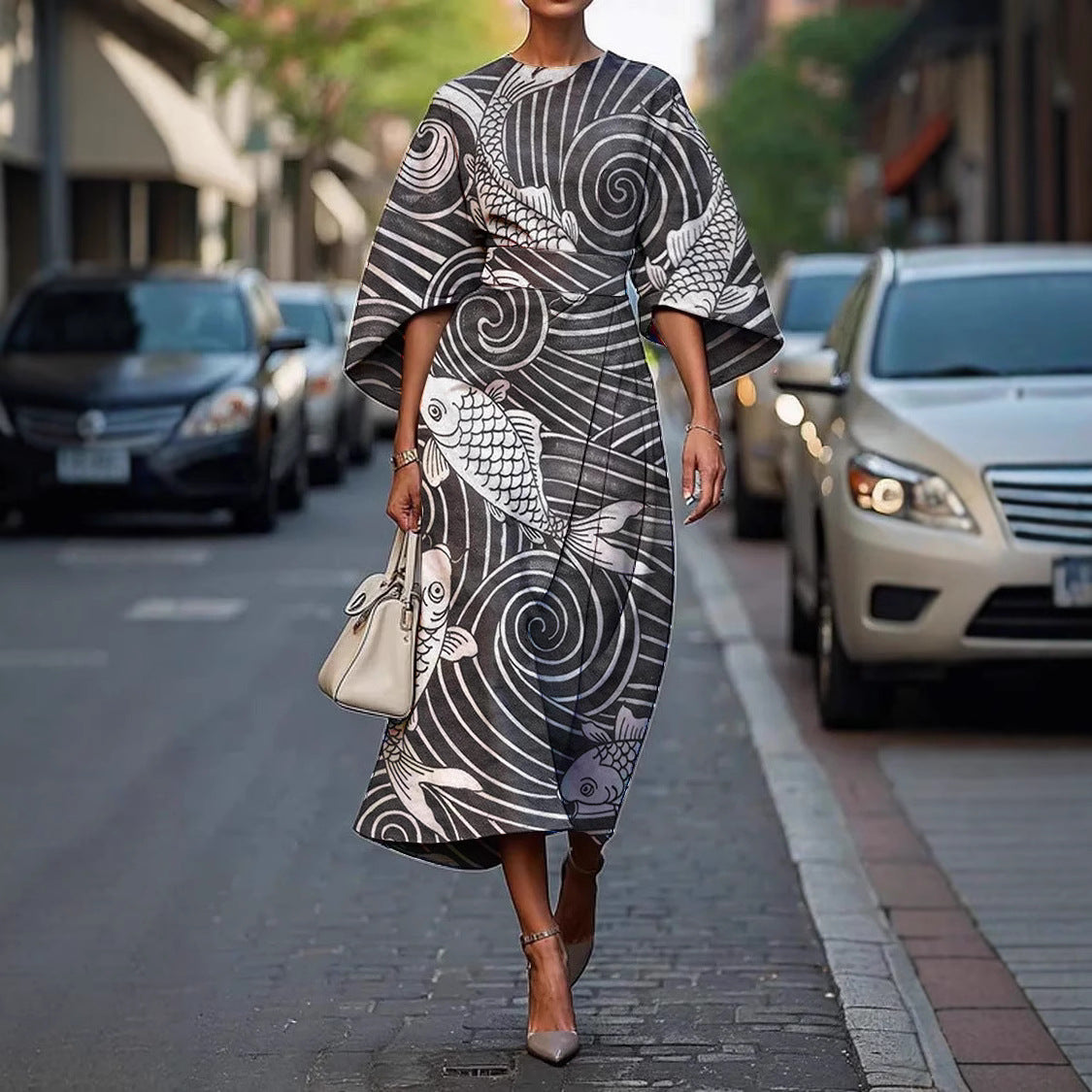 Melody | Women's Floral Print Midi Dress, Lightweight Flowing Occasion Dress