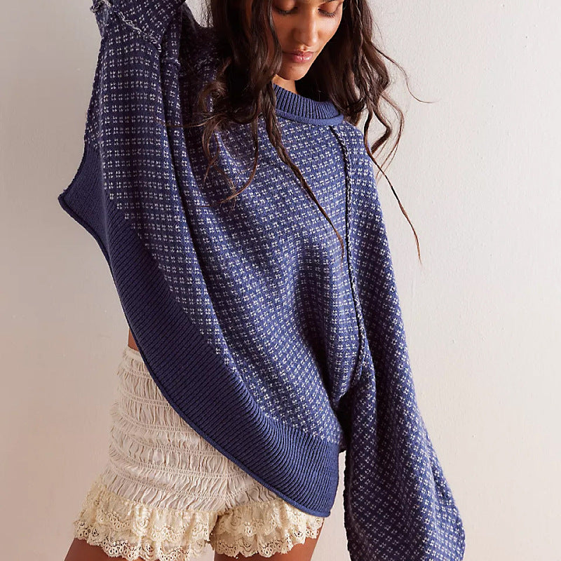 Women's Long Sleeve Round Neck Sweater, Soft Breathable Knit Everyday Sweater