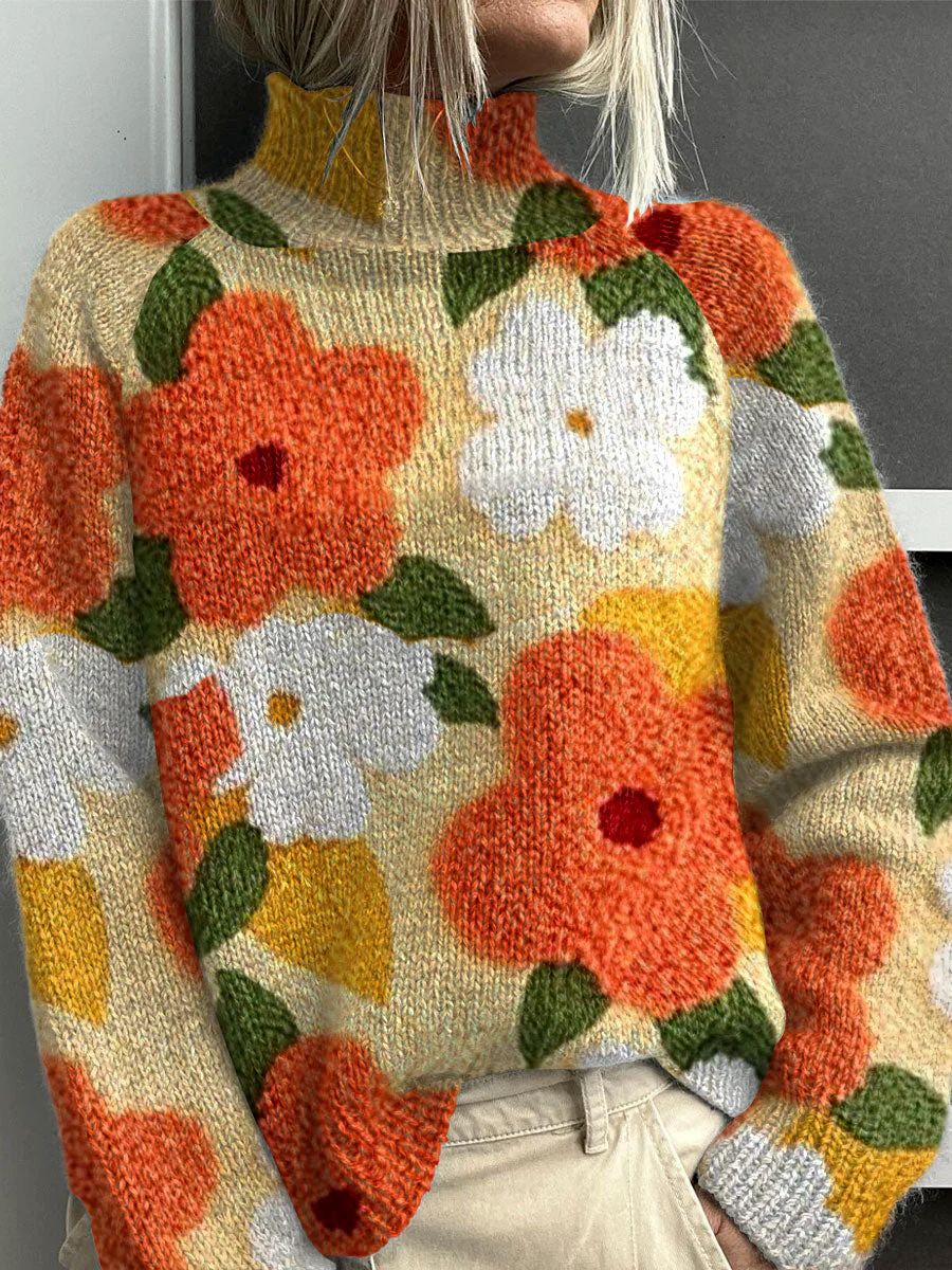 Jessie | Women's Floral Turtleneck Sweater, Soft Knit Fall Winter Pullover