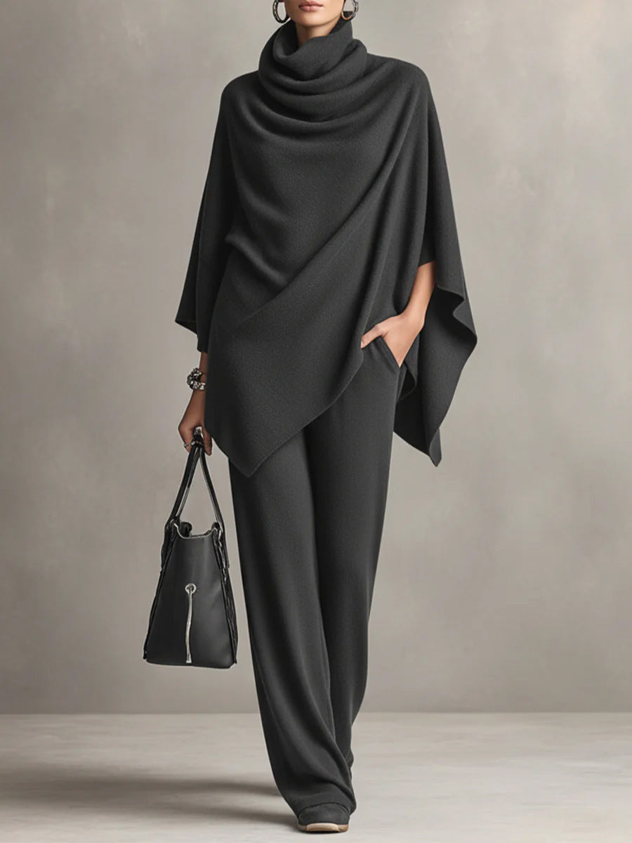 Sarina | Women's Draped Two-Piece Set, Flowing Top and Wide-Leg Trousers Outfit