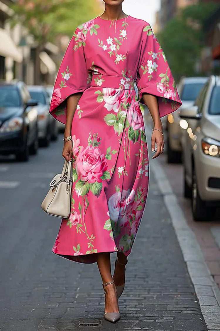 Melody | Women's Floral Print Midi Dress, Lightweight Flowing Occasion Dress