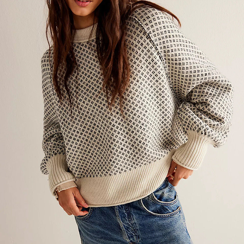 Women's Long Sleeve Round Neck Sweater, Soft Breathable Knit Everyday Sweater