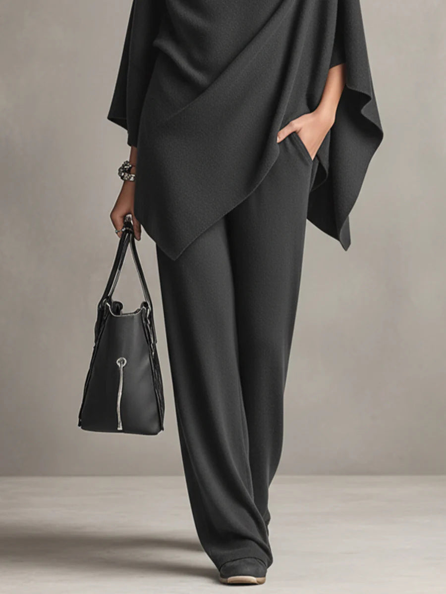 Sarina | Women's Draped Two-Piece Set, Flowing Top and Wide-Leg Trousers Outfit