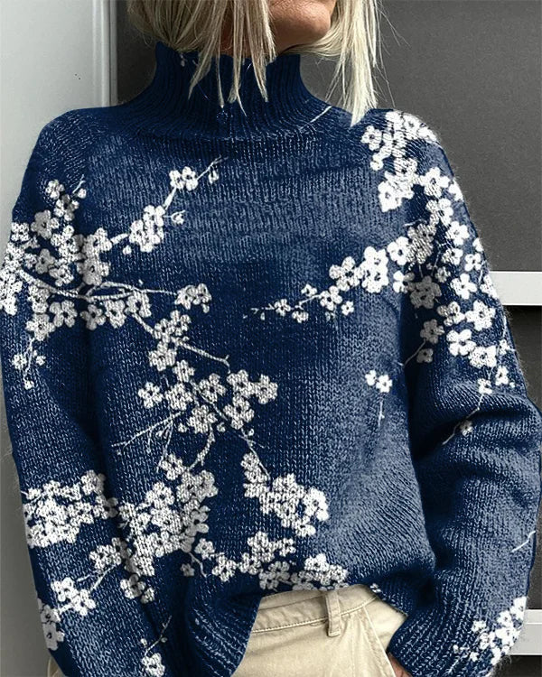 Jessie | Women's Floral Turtleneck Sweater, Soft Knit Fall Winter Pullover