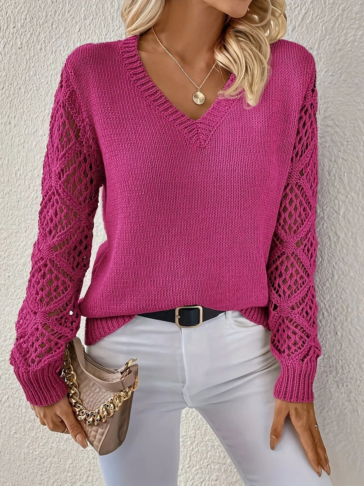 Elizabeth | Women's V-Neck Knit Sweater, Soft Warm Relaxed Fit Winter Pullover