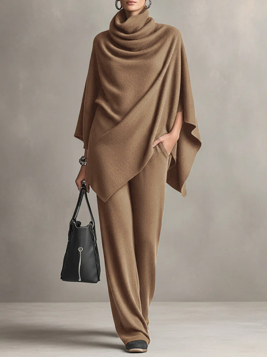 Sarina | Women's Draped Two-Piece Set, Flowing Top and Wide-Leg Trousers Outfit