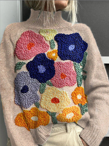 Jessie | Women's Floral Turtleneck Sweater, Soft Knit Fall Winter Pullover