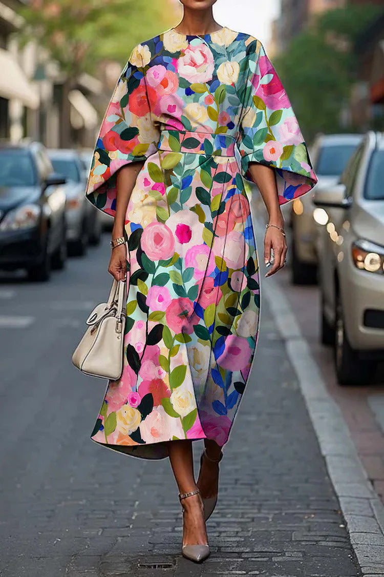 Melody | Women's Floral Print Midi Dress, Lightweight Flowing Occasion Dress