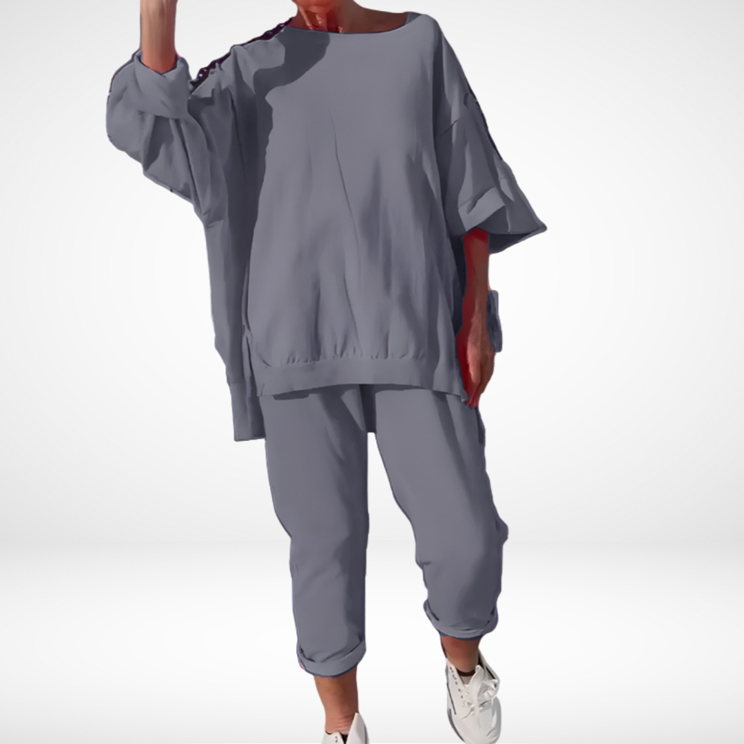 Verlie | Women's Loose Fit Two-Piece Loungewear Set, Soft Relaxed Home Outfit