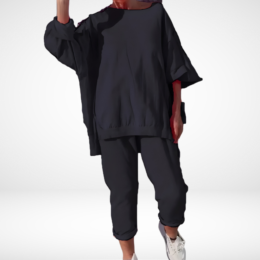 Verlie | Women's Loose Fit Two-Piece Loungewear Set, Soft Relaxed Home Outfit