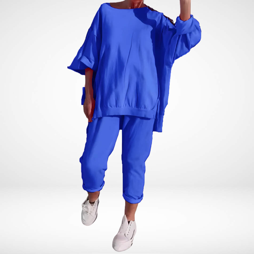 Verlie | Women's Loose Fit Two-Piece Loungewear Set, Soft Relaxed Home Outfit