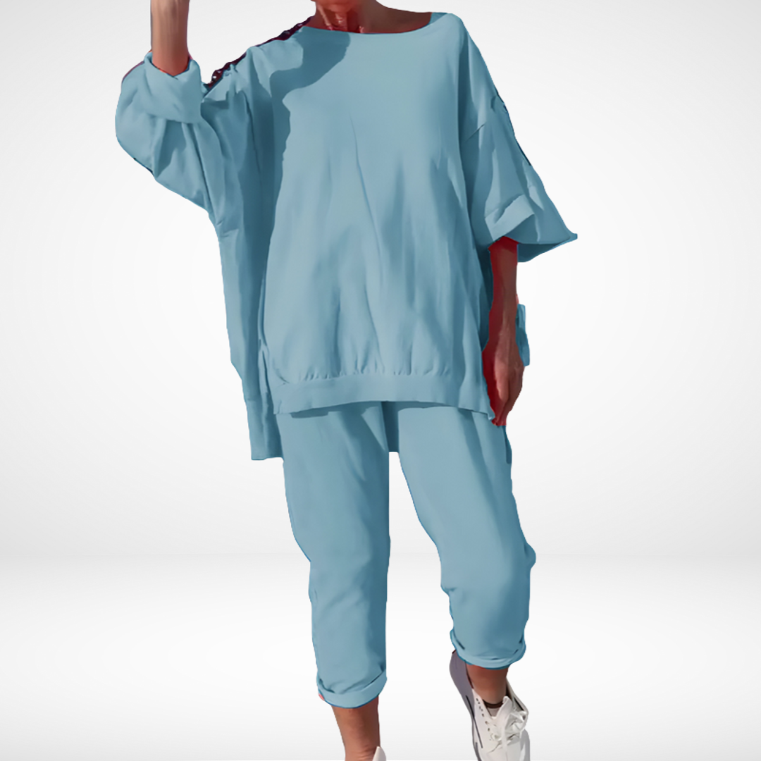 Verlie | Women's Loose Fit Two-Piece Loungewear Set, Soft Relaxed Home Outfit