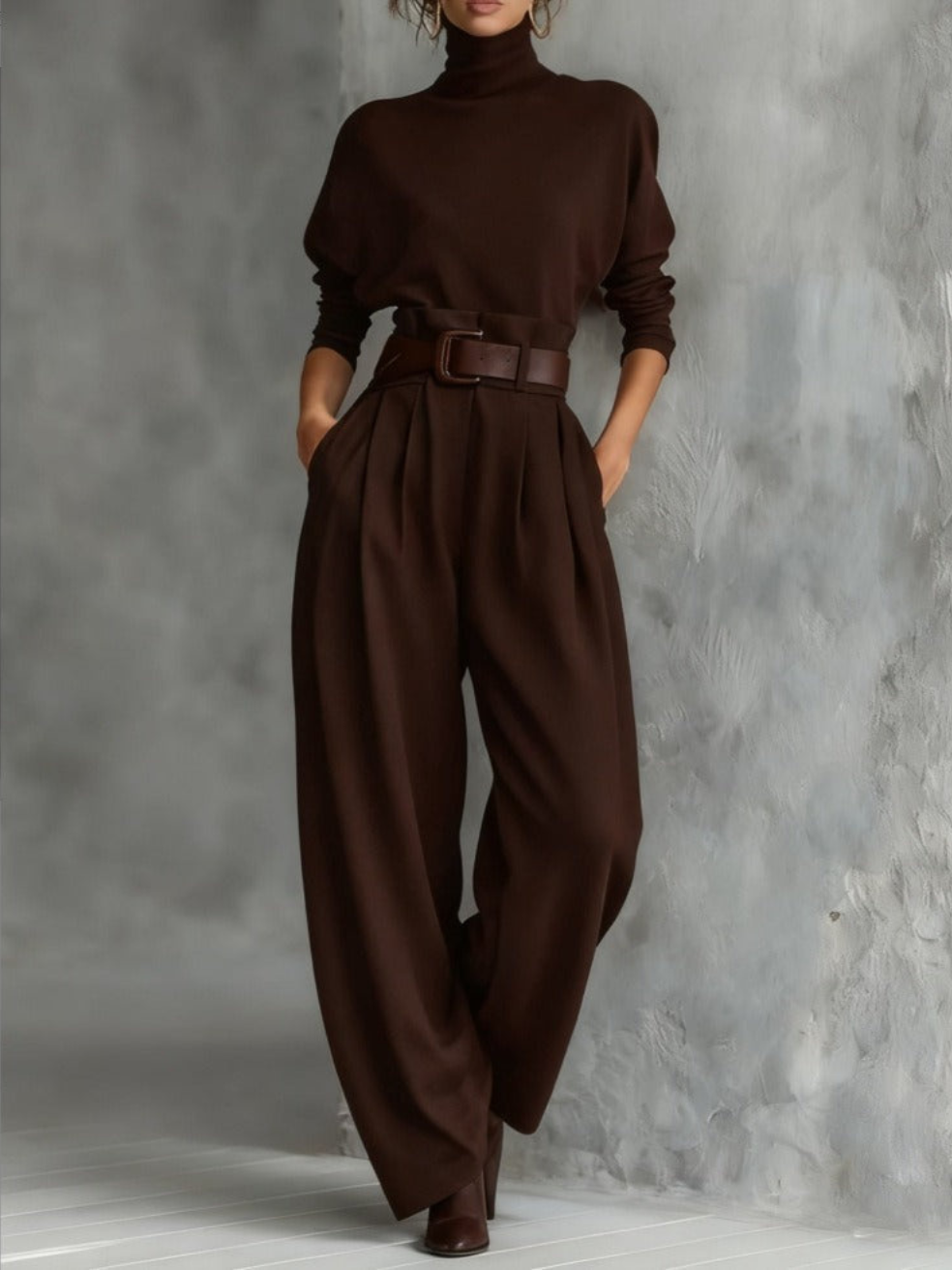 Jessica | Women's Turtleneck Two-Piece Set, Straight-Leg Tailored Trousers Outfit