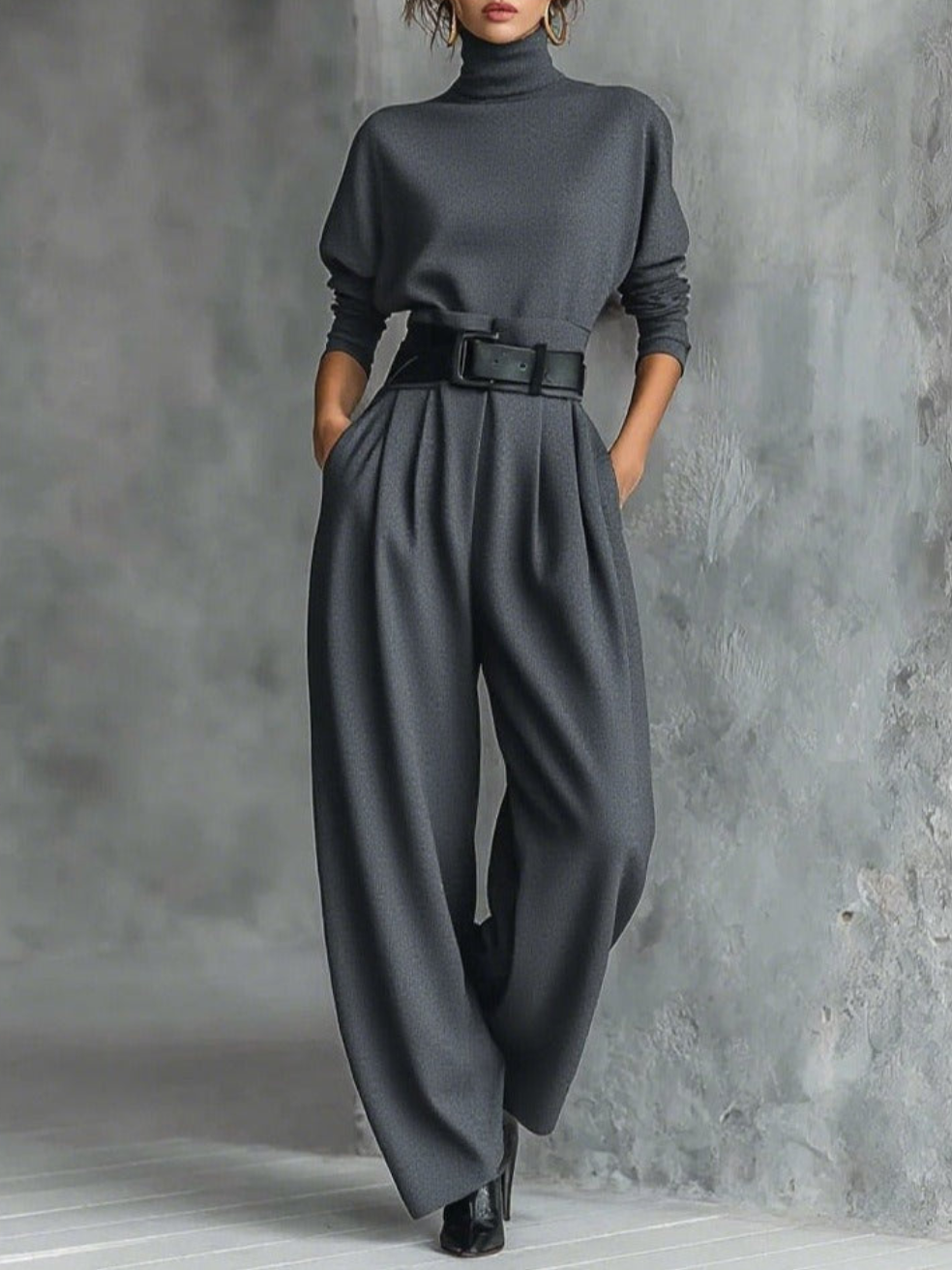 Jessica | Women's Turtleneck Two-Piece Set, Straight-Leg Tailored Trousers Outfit