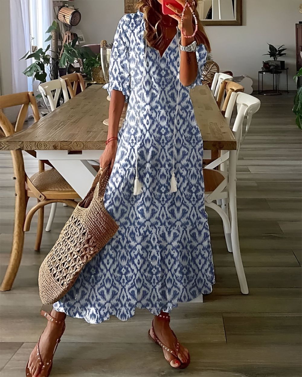 Celina | Women's Boho Flowy Dress, Relaxed Fit Tummy Coverage Summer Dress