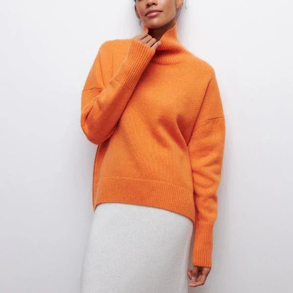 Nora | Women's Cotton Blend Knit Turtleneck Sweater, Relaxed Fit Warm Pullover