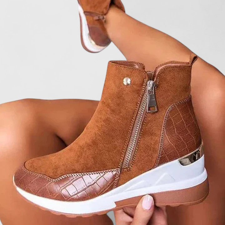 Maele | Women's Suede Comfort Boots, Wedge Insole Zip-Up Boots with Non-Slip Sole