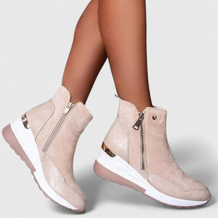 Maele | Women's Suede Comfort Boots, Wedge Insole Zip-Up Boots with Non-Slip Sole