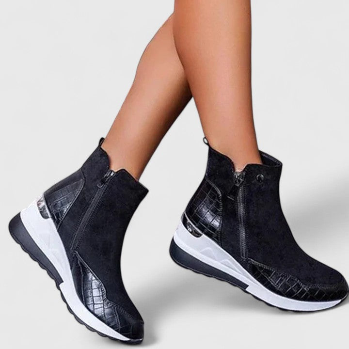 Maele | Women's Suede Comfort Boots, Wedge Insole Zip-Up Boots with Non-Slip Sole
