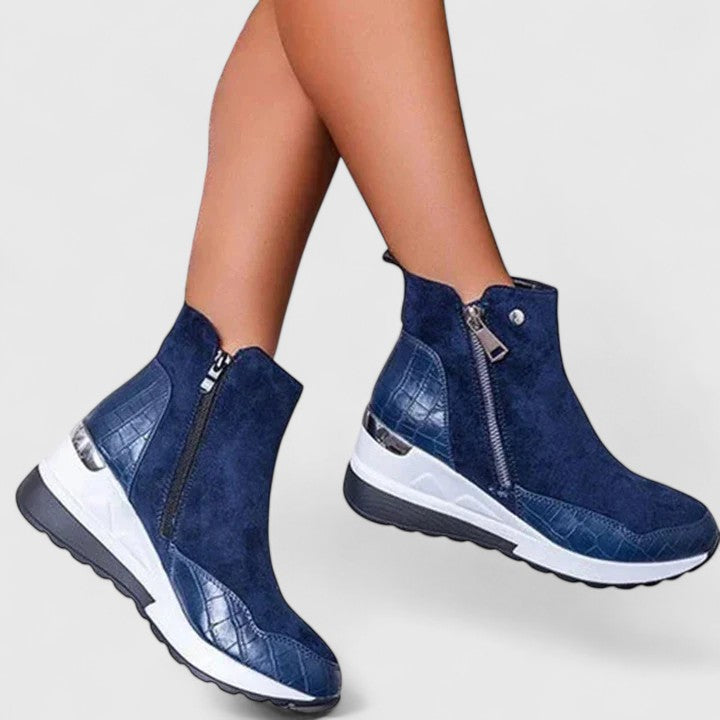 Maele | Women's Suede Comfort Boots, Wedge Insole Zip-Up Boots with Non-Slip Sole
