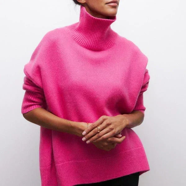 Nora | Women's Cotton Blend Knit Turtleneck Sweater, Relaxed Fit Warm Pullover