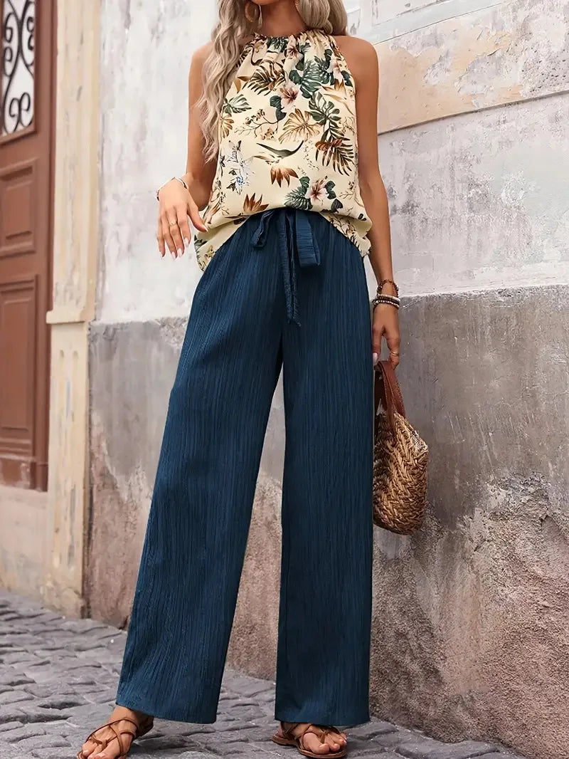 Antonette | Women's Sleeveless Two-Piece Set, Flowy Wide Pants Summer Outfit