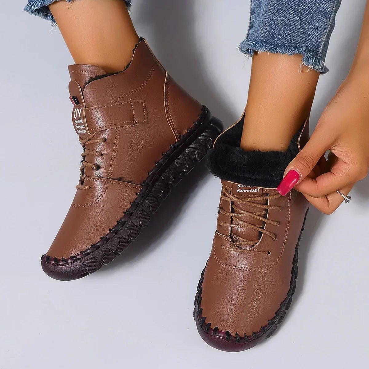Vexia | Women's Fleece-Lined Winter Boots, Round Toe Soft Sole Boots for Casual Wear